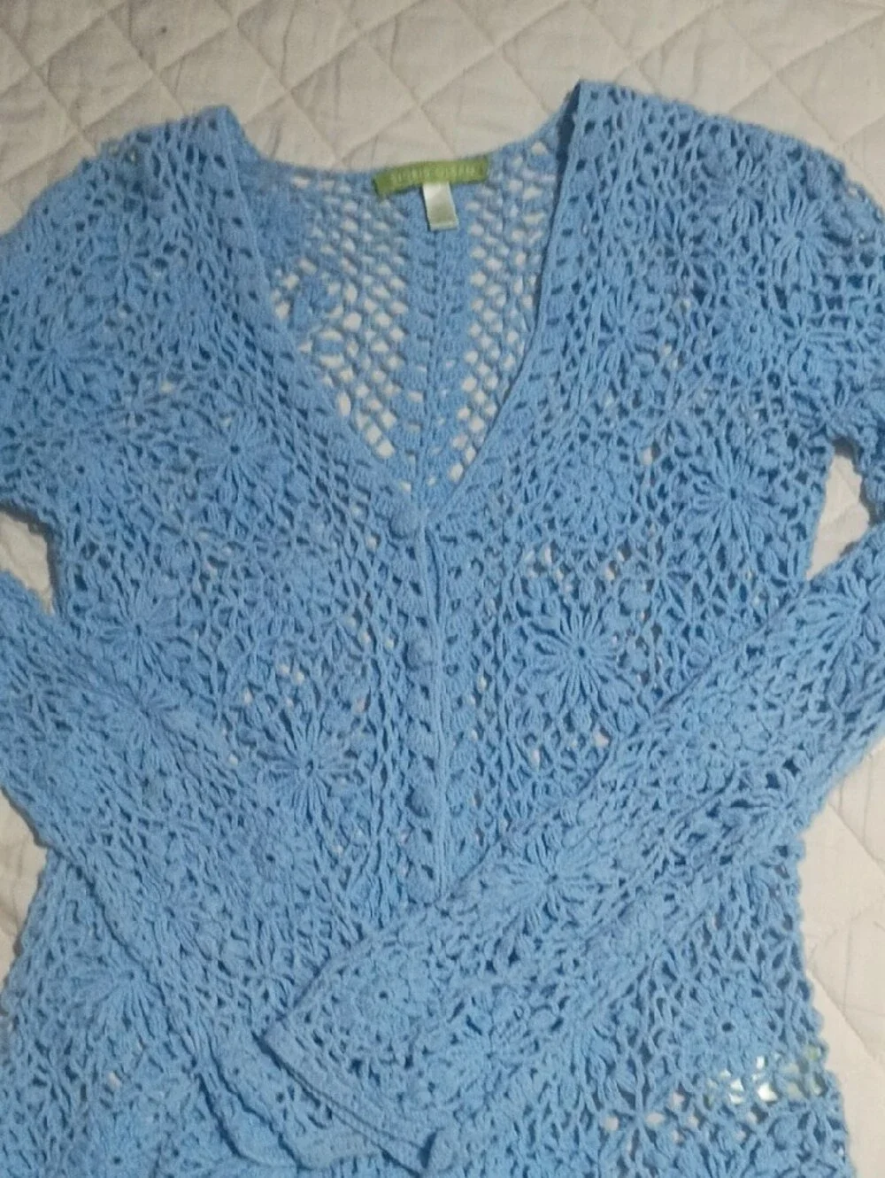 Sigrid Olsen Light Blue Crochet V-Neck Cardigan
